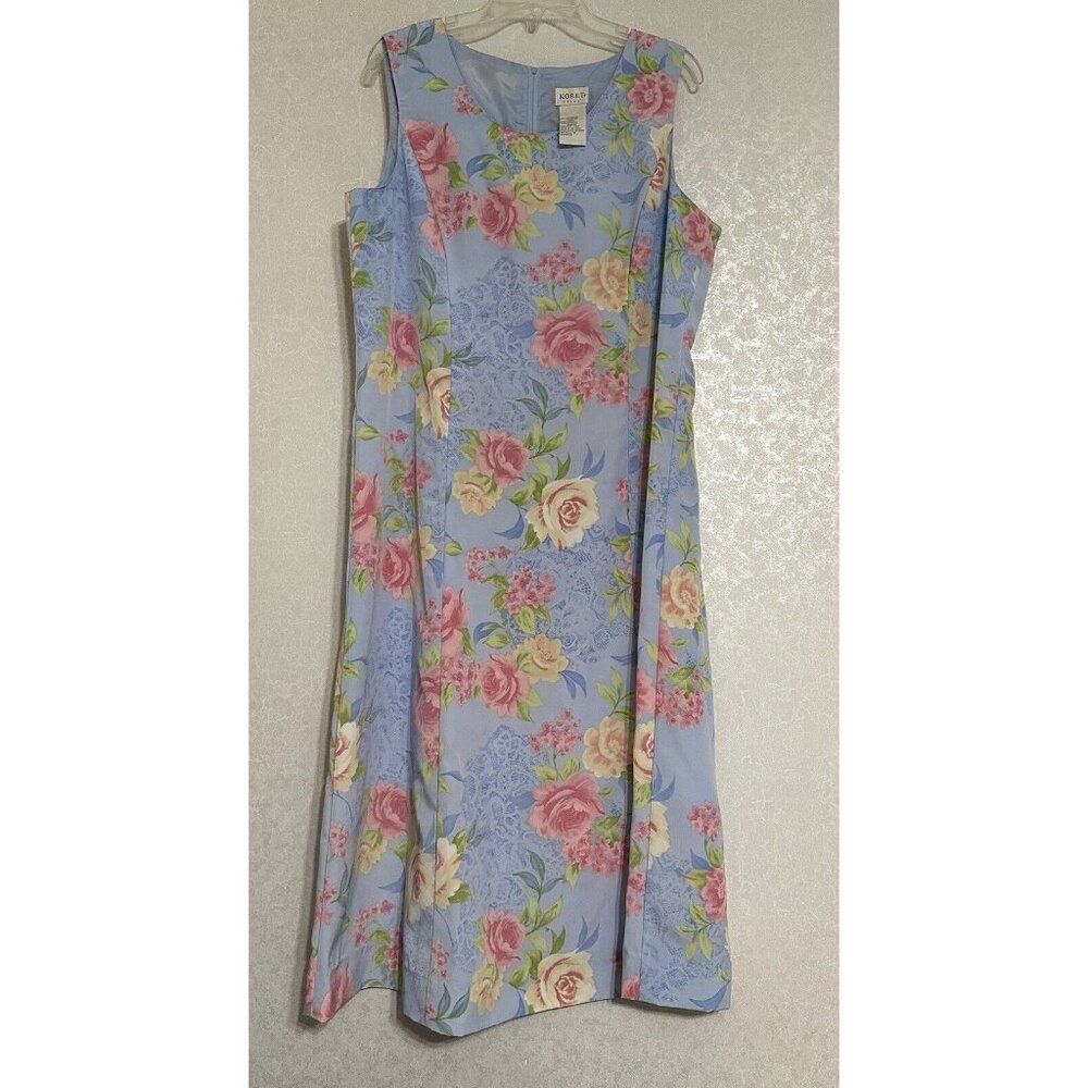 Koret VTG 2 Pc Sleeveless Blue Floral Maxi Lined Dress Short Sleeve Jacket 16 - Picture 3 of 5
